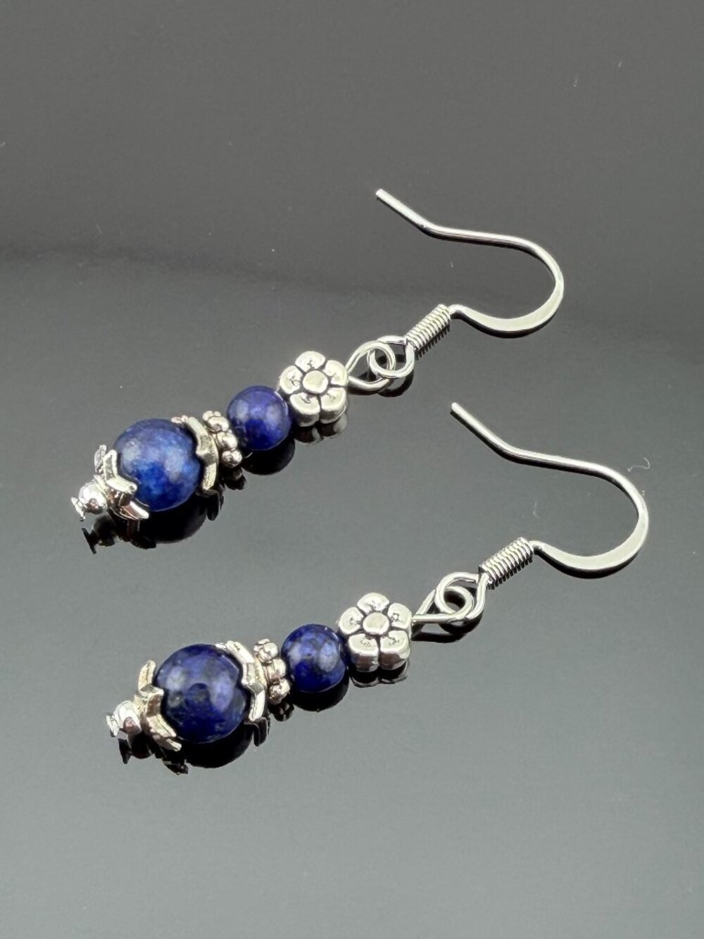 Lapis Lazuli Bead Flower Handmade Handcrafted Earrings LR232